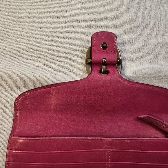 Coach Brown VINTAGE Bleeker Leather Wallet GUC Pink Interior Cream Plaid Fabric - Picture 8 of 16